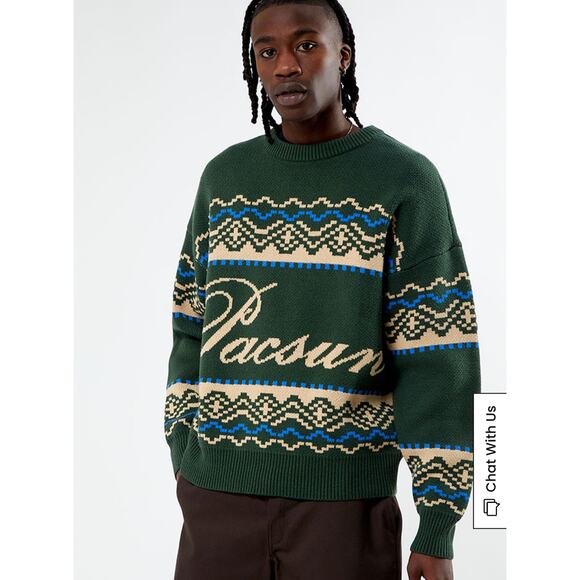 Pacsun Green Fairisle Crew Sweater in Green. Size XL. NWOT - Picture 1 of 8
